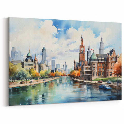 Elegant Cityscape Wall Art - Urban River View Canvas Print