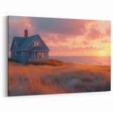 Coastal House Wall Art - Sunset Cottage Canvas Print for Beach Decor