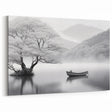 Tranquil Countryside Art - Black and White Pastoral Scene on Canvas