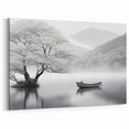 Tranquil Countryside Art - Black and White Pastoral Scene on Canvas