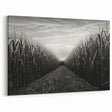 Rural Landscape Canvas - Moody Cornfield Scene in Black and White