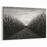 Rural Landscape Canvas - Moody Cornfield Scene in Black and White