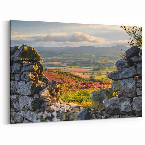 Countryside Wall Art - Scenic Stone Wall and Rolling Fields Canvas