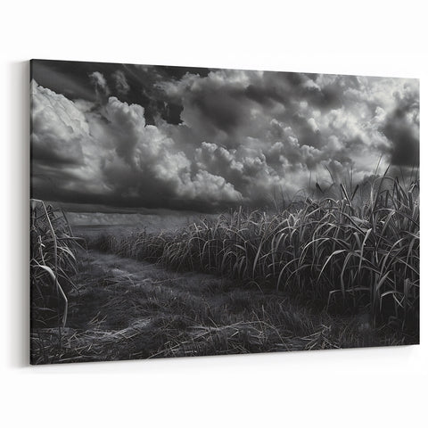 Dramatic Countryside Art - Stormy Sky Over Cornfield Canvas