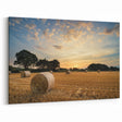 Rural Landscape Canvas - Hay Bales at Sunset in Open Field Art