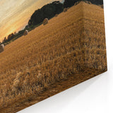 Rural Landscape Canvas - Hay Bales at Sunset in Open Field Art
