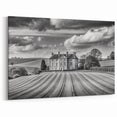 Majestic Manor House Art - Black and White Rolling Fields Canvas