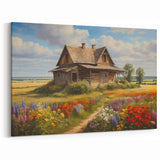 Rustic Cottage Wall Art - Vibrant Flower Garden in Countryside Canvas
