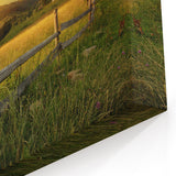 Countryside Sunset Wall Art - Rustic Fence and Meadow Canvas