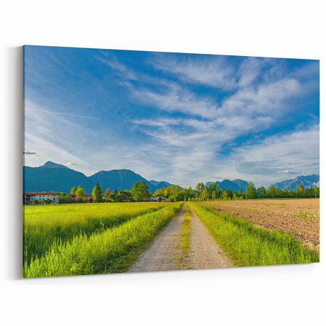 Mountain Pathway Wall Art - Scenic Countryside Road to Mountains Canvas