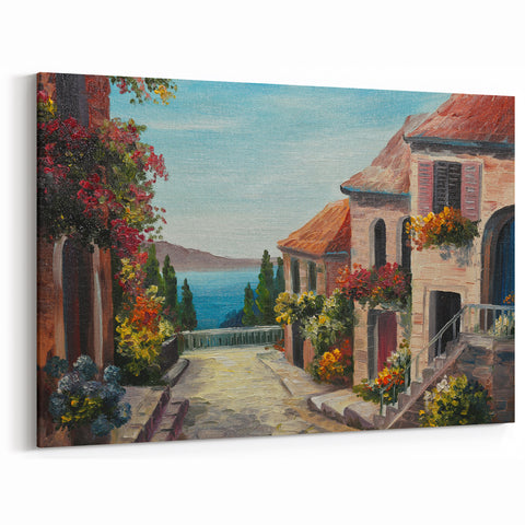 Mediterranean Village Wall Art - Coastal Canvas Print for Home Decor