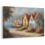 Coastal Village Wall Art - Charming Seaside Canvas Print for Home Decor