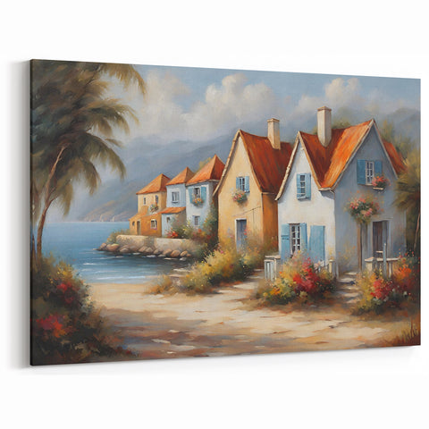 Coastal Village Wall Art - Charming Seaside Canvas Print for Home Decor