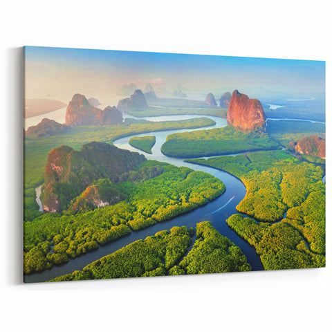 Aerial Rainforest River Art - Serene Jungle Landscape Print - Nature Decor