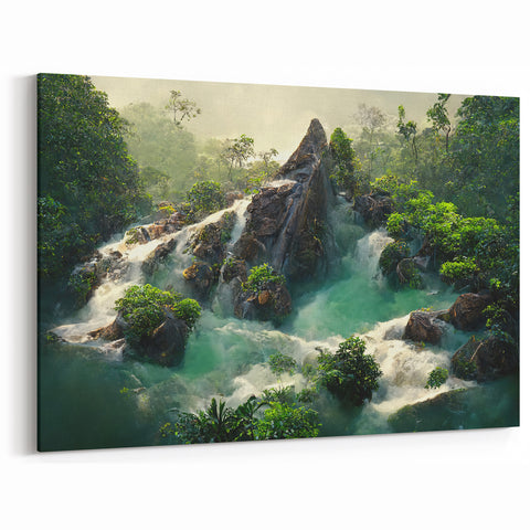 Tropical Rainforest Waterfall Art - Dramatic Jungle Landscape Print