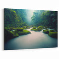 Misty Rainforest River Art - Tranquil Jungle Landscape Print - Nature Decor