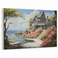 Charming Seaside Cottage Wall Art - Rustic Framed Canvas Print