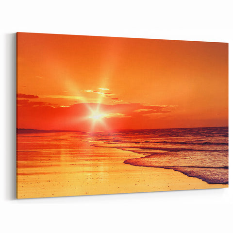 Vibrant Sunset Seascape Wall Art - Coastal Beach Scene Ocean Canvas