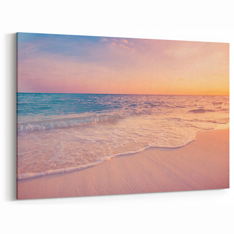 Serene Sunset Beach Wall Art - Soft Pastel Ocean Waves Canvas Print