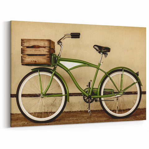 Green Bicycle Canvas Art - Vibrant Cycling-Themed Wall Decor