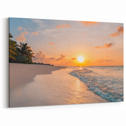 Tropical Beach Sunrise Canvas - Coastal Art Print for Beach Decor
