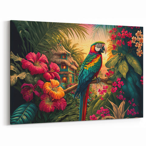 Tropical Parrot Art - Vibrant Rainforest Canvas Print - Nature Decor