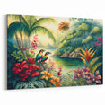 Tropical Birds & Flowers Art - Lush Rainforest Canvas Print - Nature Decor