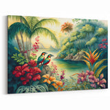 Tropical Birds & Flowers Art - Lush Rainforest Canvas Print - Nature Decor