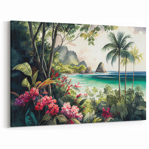 Tropical Rainforest Ocean View - Serene Jungle Canvas Print - Nature Art