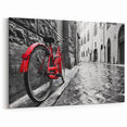 Red Bicycle on Wet Cobblestone - Striking Cycling-Themed Wall Art
