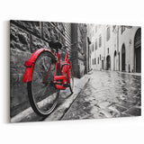 Red Bicycle on Wet Cobblestone - Striking Cycling-Themed Wall Art