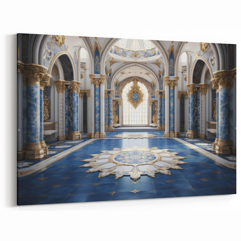 Royal Blue Palace Hall Art Print - Luxurious Architectural Decor