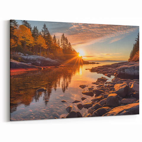 Golden Autumn Sunset River Scene - Tranquil Landscape Wall Art
