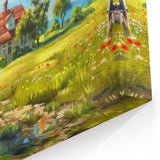 Idyllic House Wall Art - Peaceful Countryside Canvas Print with Fields