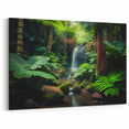 Lush Rainforest Wall Art - Tropical Jungle Canvas with Waterfall Scene
