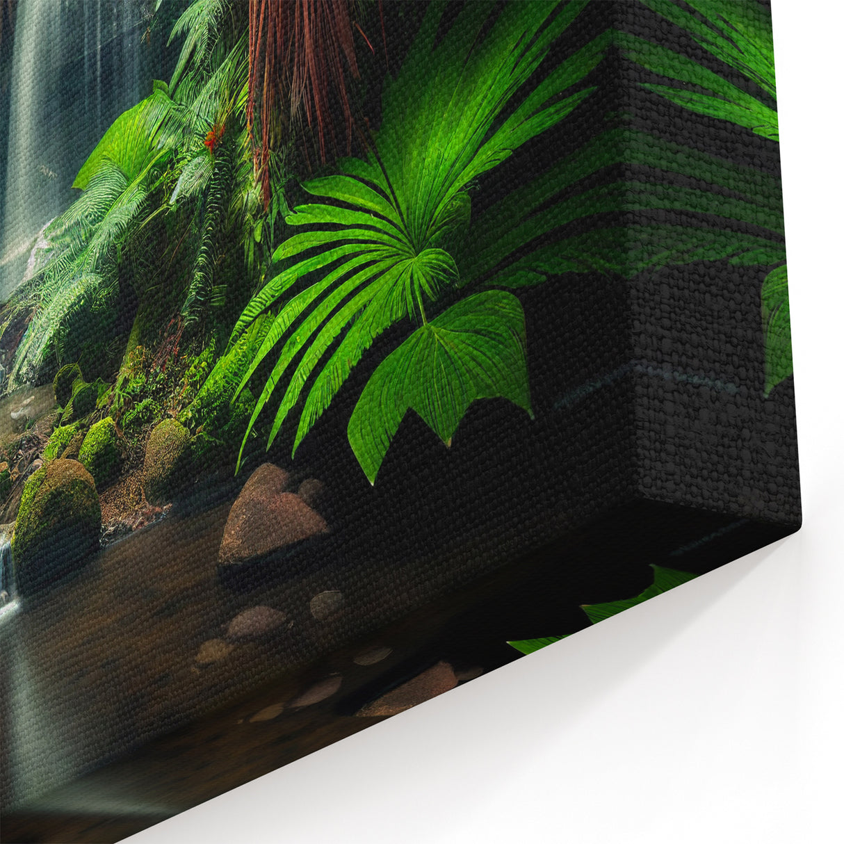 Lush Rainforest Wall Art - Tropical Jungle Canvas with Waterfall Scene