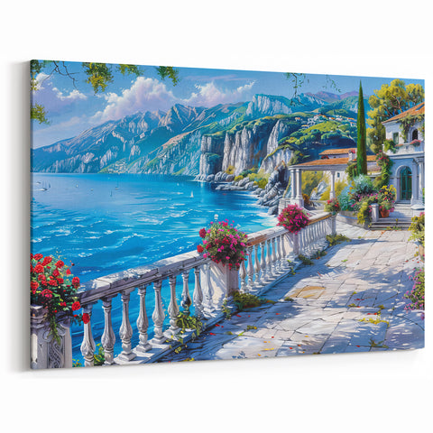 Elegant House Wall Art - Coastal Villa Canvas Print with Scenic Views