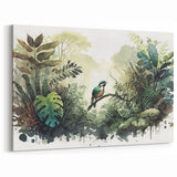 Tropical Rainforest Wall Art - Jungle Bird Canvas with Lush Greenery
