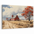 Rustic House Wall Art - Red Barn Canvas Print with Countryside Charm