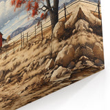 Rustic House Wall Art - Red Barn Canvas Print with Countryside Charm