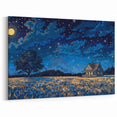 Starry Night House Wall Art - Cozy Cottage Canvas Print with Night Sky