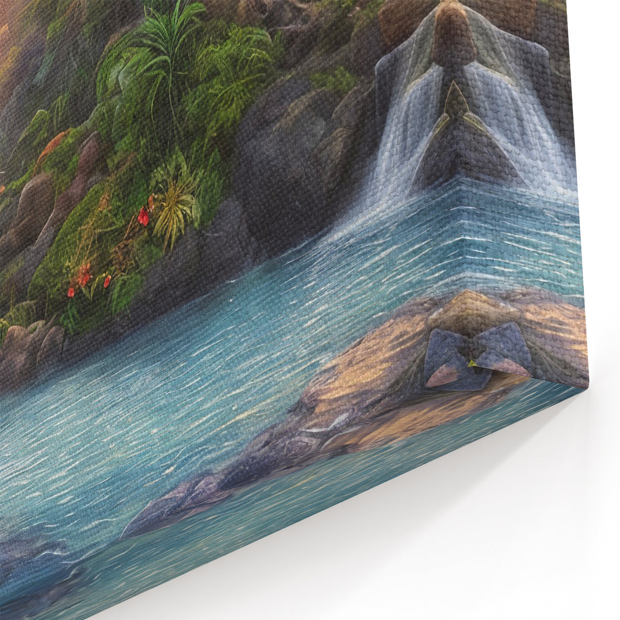 Sunset Over Tropical Waterfalls - Vibrant Rainforest Wall Art Canvas