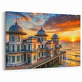 Sunset Over Seaside Palace Art | Coastal Architectural Decor Print