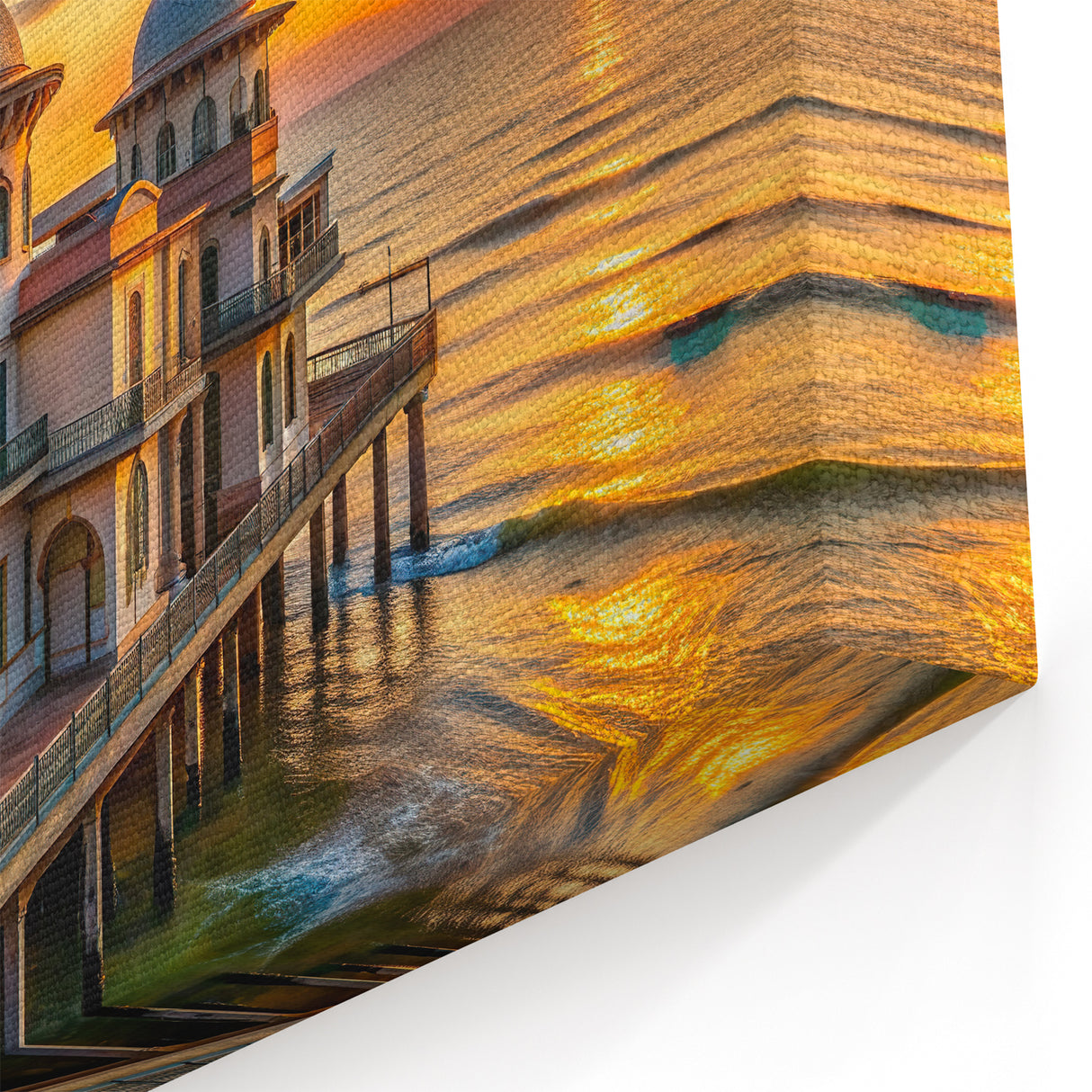 Sunset Over Seaside Palace Art | Coastal Architectural Decor Print