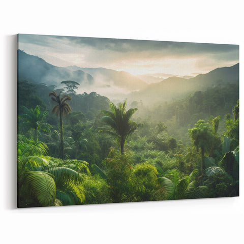 Misty Rainforest Morning - Tranquil Tropical Landscape Canvas Art