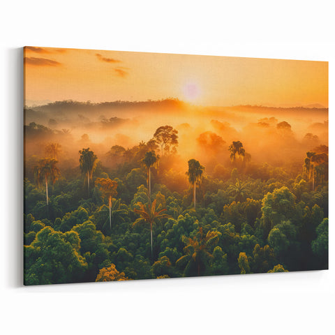 Golden Sunrise Over Rainforest - Majestic Tropical Jungle Canvas Art