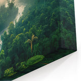 Misty Rainforest River at Sunrise - Serene Tropical Landscape Art