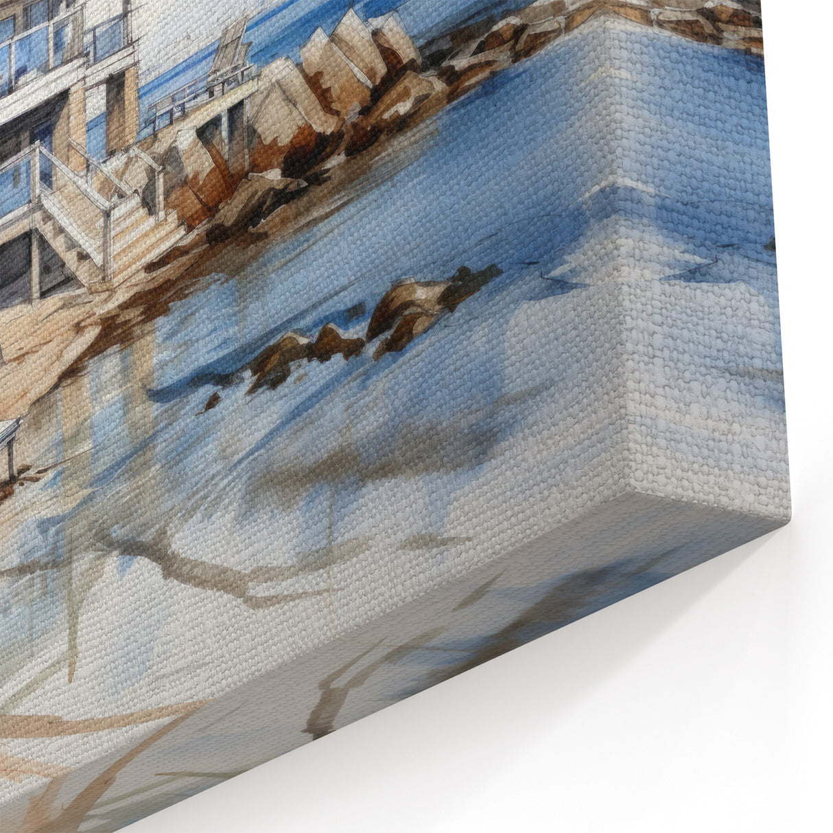 Modern Coastal Cottage Wall Art - Elegant Framed Canvas Print