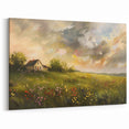 Serene Countryside Cottage Wall Art - Rustic Framed Canvas Print