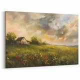 Serene Countryside Cottage Wall Art - Rustic Framed Canvas Print